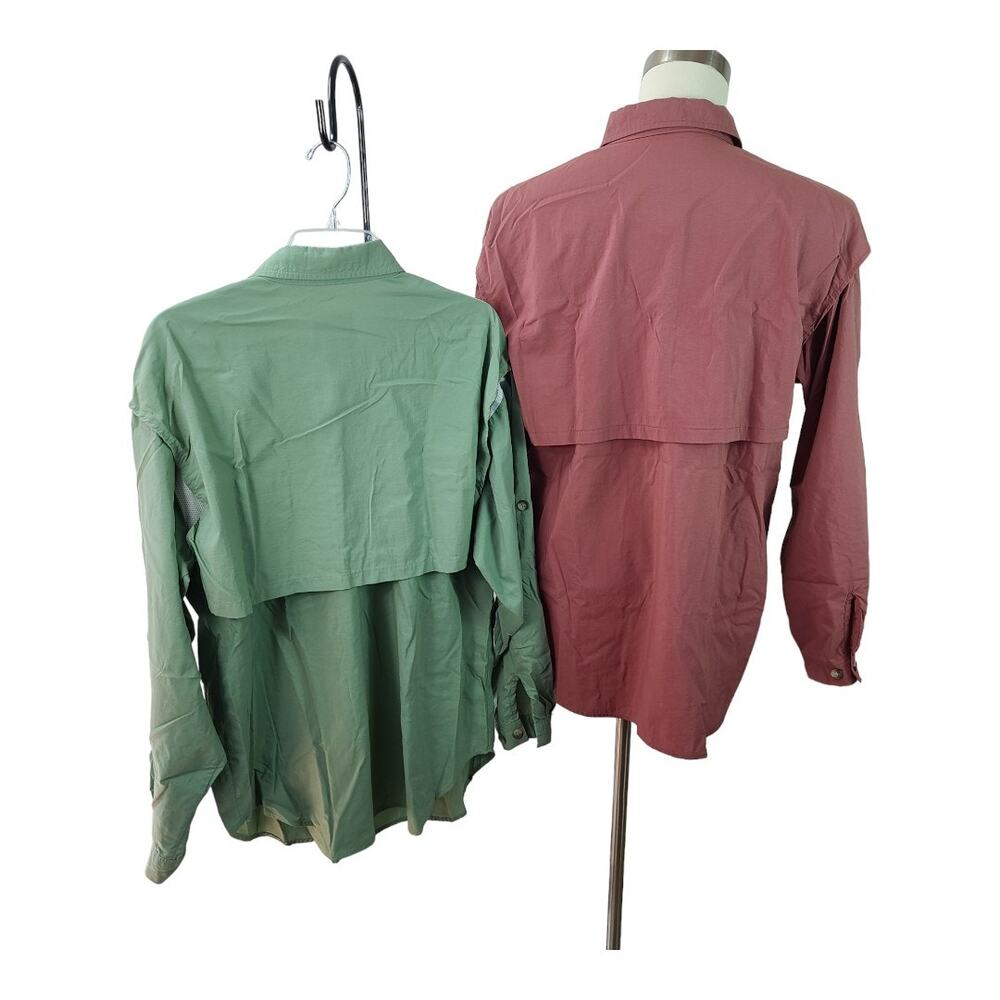 10X PAIR Coral Green Vented Outdoor Safari Fishing Hiking  Vintage USA Shirts L - Picture 2 of 3